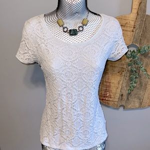 89th and Madison short sleeve top with lace overlay xl light blue